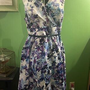Floral Faux Wrap Dress with Belt